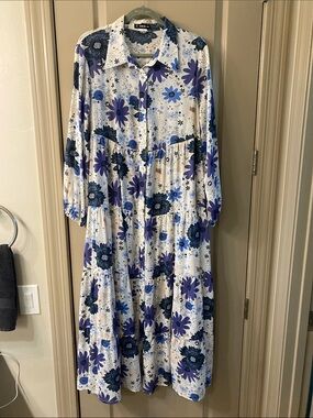SHEIN White Maxi Dress with Blue & Purple Floral Print